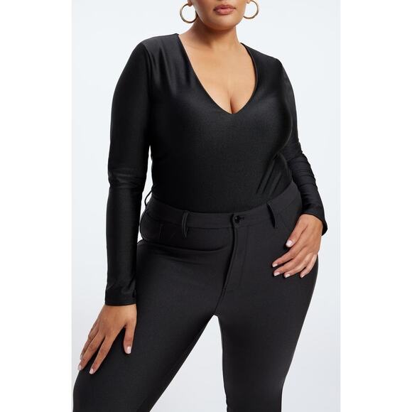 Good American High Shine Compression Deep V-Neck Long Sleeve Bodysuit Plus XXL - Picture 2 of 12